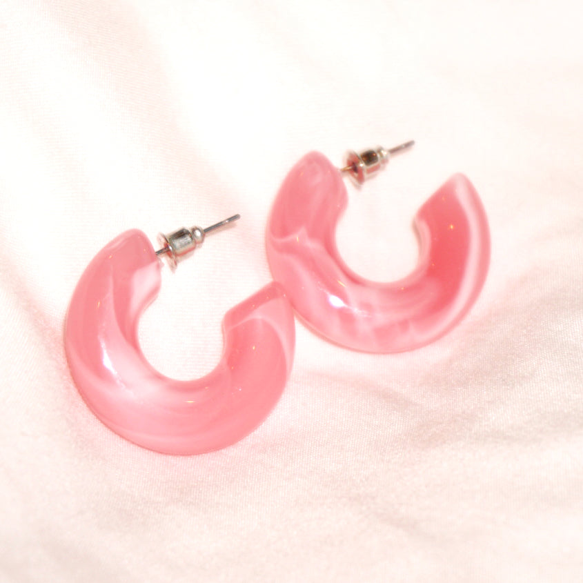 Vintage Light Pink Marbled Chunky Hoops