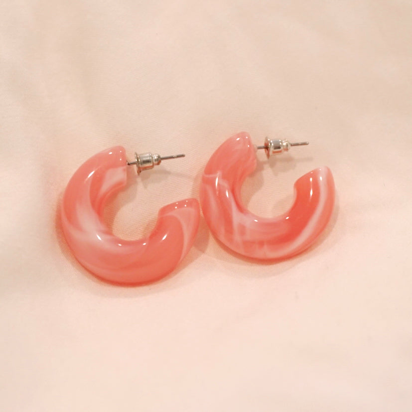 Vintage Light Pink Marbled Chunky Hoops