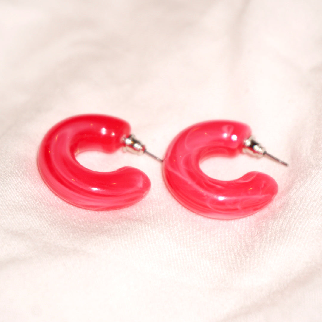 Vintage Hot Pink Marbled Chunky Hoops