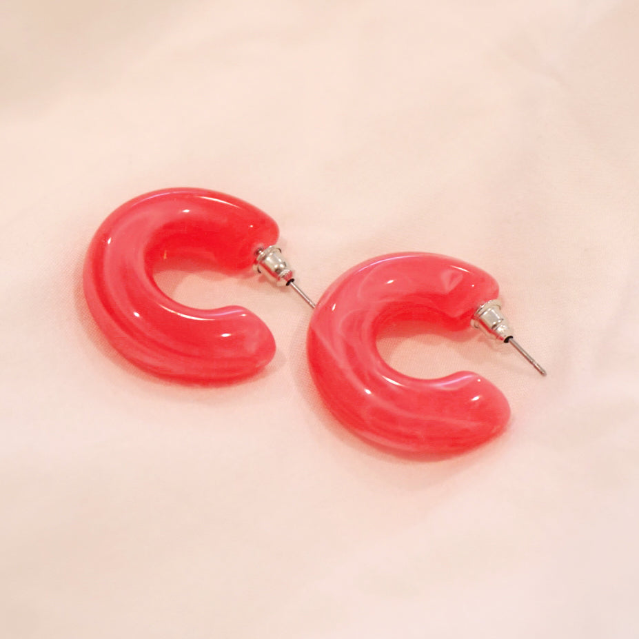 Vintage Hot Pink Marbled Chunky Hoops