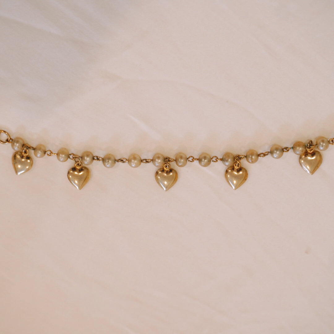 Vintage Pearl Heart Charm Bracelet