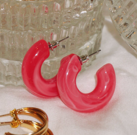 Vintage Hot Pink Marbled Chunky Hoops