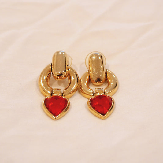 Bold Vintage Red Heart Earrings