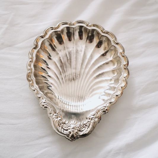 Vintage Silver Plate Shell Jewelry Dish