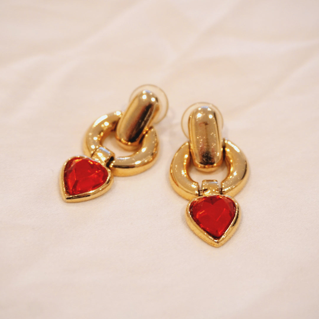 Bold Vintage Red Heart Earrings